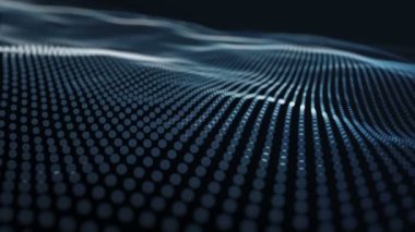 Mavi noktalardan gelen dalgalı çizgilerle soyut arkaplan, neon çizgilerden yüzeye çıkan animasyon dalgalanmaları, pürüzsüz döngülerin canlandırılması