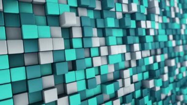 Türkuaz karelerin dalga mozaiğinin animasyonuna sahip teknolojik arka plan, kusursuz döngünün animasyonu