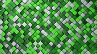 Yeşil karelerin dalga mozaiğinin animasyonuyla teknolojik arka plan, pürüzsüz döngünün animasyonu