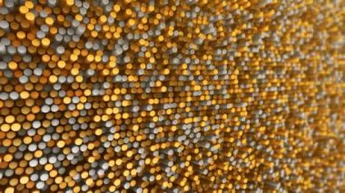 Altın silindirlerin dalga mozaiğinin animasyonuna sahip teknolojik arka plan, kusursuz döngünün animasyonu 