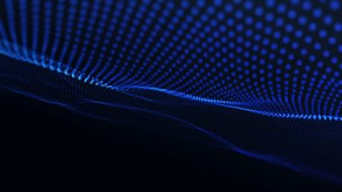 Mavi noktalardan gelen dalgalı çizgilerle soyut arkaplan, neon çizgilerden yüzeye çıkan animasyon dalgalanmaları, pürüzsüz döngülerin canlandırılması