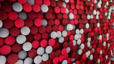 Kırmızı silindirlerin dalga mozaiğinin animasyonuna sahip teknolojik arka plan, pürüzsüz döngünün animasyonu 
