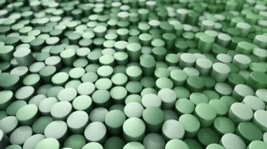 Yeşil silindirlerin dalga mozaiğinin animasyonuna sahip teknolojik arka plan, pürüzsüz döngünün animasyonu 