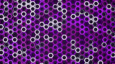 Mor altıgenlerin dalga mozaiğinin canlandırılmasıyla soyut teknolojik arkaplan, kusursuz döngünün animasyonu.