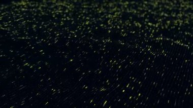 Yeşil çizgileri ve parçacıkları olan soyut teknolojik arka plan. Kusursuz döngünün animasyonu.