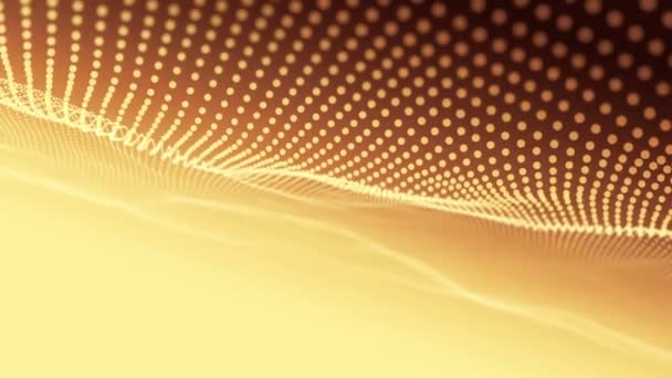 Abstract Background Wavy Lines Golden Points Animation Ripples Surface Neon — Stock Video