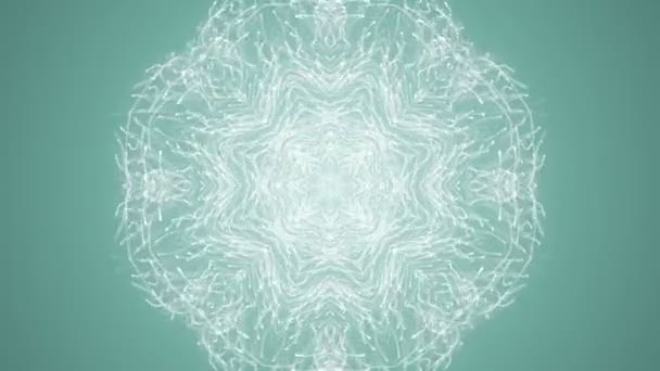Abstract Turquoise Background Animation Slow Moving White Particles Form Snowflake — Stock Video