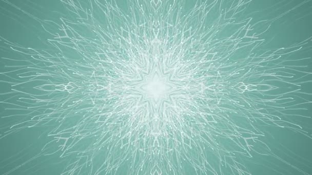 Abstract Turquoise Background Animation Slow Moving White Particles Form Snowflake — Stock Video