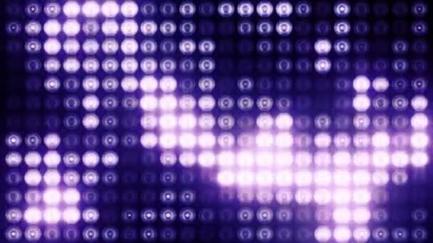 Анимация Фиолетовых Мигающих Лампочек Лидирующей Стене Анимация Бесшовного Цикла Концепция — стоковое видео