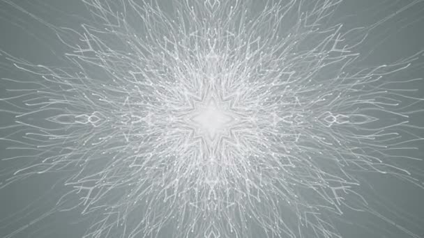 Abstract Grey Background Animation Slow Moving White Particles Form Snowflake — стоковое видео