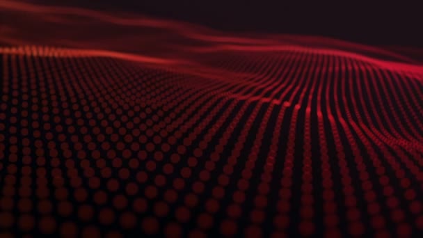 Abstract Background Wavy Lines Red Points Animation Ripples Surface Neon — ストック動画