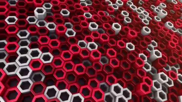 Fond technologique abstrait avec animation d'une mosaïque d'ondes d'hexagones rouges, Animation d'une boucle transparente .