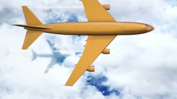 Bulutların Denizin Üzerinde Uçan Altın Uçağın Animasyonu Kusursuz Döngünün Animasyonu — Stok video