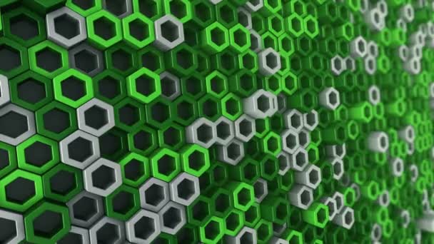 Абстрактный Технологический Фон Анимацией Волновой Мозаики Зеленых Шестиугольников Анимация Бесшовного — стоковое видео