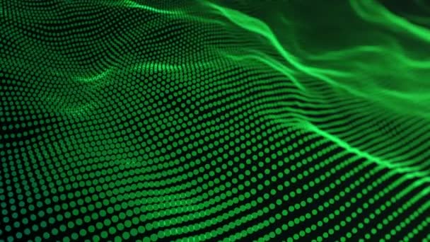 Abstract Background Wavy Lines Green Points Animation Ripples Surface Neon — Stock Video