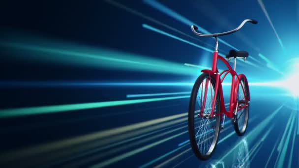 青い背景に赤い都市自転車のアニメーション シームレスなループのアニメーション — ストック動画