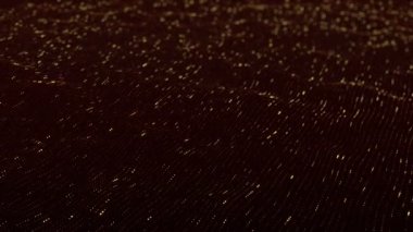 Altın çizgileri ve parçacıkları olan soyut teknolojik arka plan. Kusursuz döngünün animasyonu.