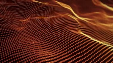 Altın noktalardan gelen dalgalı çizgilerle soyut arkaplan, neon çizgilerden yüzeye çıkan animasyon dalgalanmaları, pürüzsüz döngülerin canlandırılması