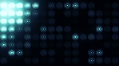 Lider duvarda parlayan turkuaz ampullerin animasyonu, dikişsiz döngünün animasyonu, sahne ışıkları konsepti 