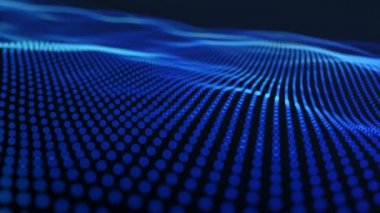 Mavi noktalardan gelen dalgalı çizgilerle soyut arkaplan, neon çizgilerden yüzeye çıkan animasyon dalgalanmaları, pürüzsüz döngülerin canlandırılması