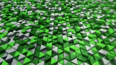 Yeşil üçgenlerin dalga mozaiğinin canlandırılmasıyla soyut teknolojik arkaplan, kusursuz döngünün animasyonu.