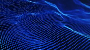 Mavi noktalardan gelen dalgalı çizgilerle soyut arkaplan, neon çizgilerden yüzeye çıkan animasyon dalgalanmaları, pürüzsüz döngülerin canlandırılması