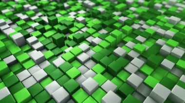 Yeşil karelerin dalga mozaiğinin animasyonuyla teknolojik arka plan, pürüzsüz döngünün animasyonu