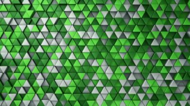 Yeşil üçgenlerin dalga mozaiğinin canlandırılmasıyla soyut teknolojik arkaplan, kusursuz döngünün animasyonu.