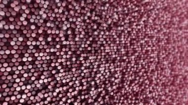 Kırmızı silindirlerin dalga mozaiğinin animasyonuna sahip teknolojik arka plan, pürüzsüz döngünün animasyonu 