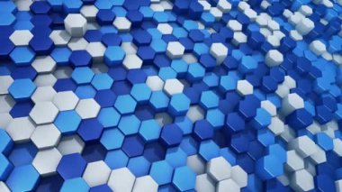 Mavi altıgenlerin dalga mozaiğinin animasyonuyla soyut teknolojik arkaplan, kusursuz döngünün animasyonu.