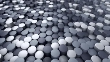 Gri silindirlerin dalga mozaiğinin animasyonuna sahip teknolojik arka plan, pürüzsüz döngünün animasyonu 