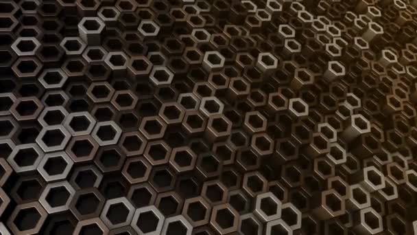 Abstract Technological Background Animation Wave Mosaic Golden Hexagons Animation Seamless — Stock Video