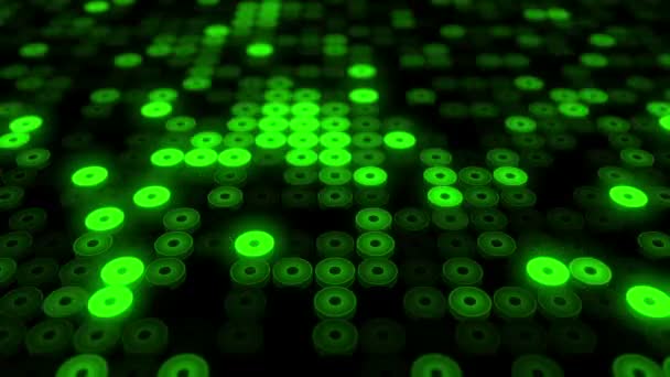 Abstracte Achtergrond Met Knipperende Vloer Van Groene Led Lampen Projectoren — Stockvideo