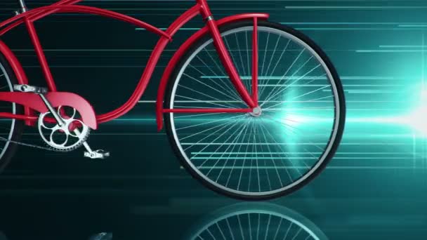 Animazione Corsa Veloce Bicicletta Urbana Rossa Sfondo Turchese Animazione Loop — Video Stock