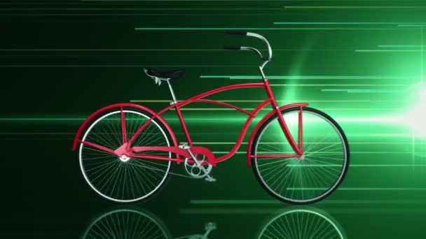 Animazione Corsa Veloce Bicicletta Urbana Rossa Sfondo Verde Animazione Loop — Video Stock