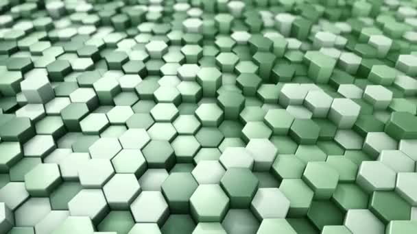 Abstract Technological Background Animation Wave Mosaic Green Hexagons Animation Seamless — Stock Video
