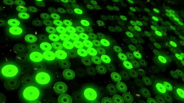 Fondo Abstracto Con Piso Intermitente Luces Led Verdes Proyectores Animación — Vídeo de stock