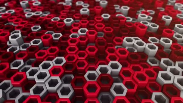 Fond technologique abstrait avec animation d'une mosaïque d'ondes d'hexagones rouges, Animation d'une boucle transparente .
