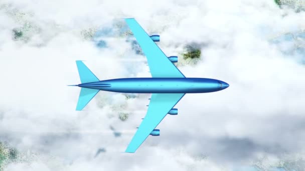 Animation Blue Flying Airplane Clouds Land Animation Seamless Loop — ストック動画