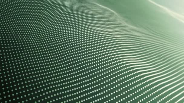 Abstract Background Wavy Lines Green Points Animation Ripples Surface Neon — Stock Video