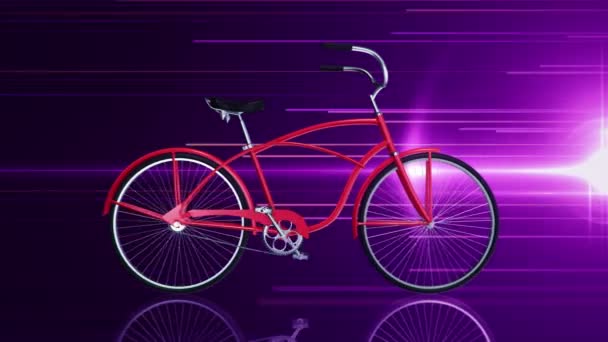 Animação Bicicleta Urbana Vermelha Passeio Rápido Fundo Roxo Animação Loop — Vídeo de Stock