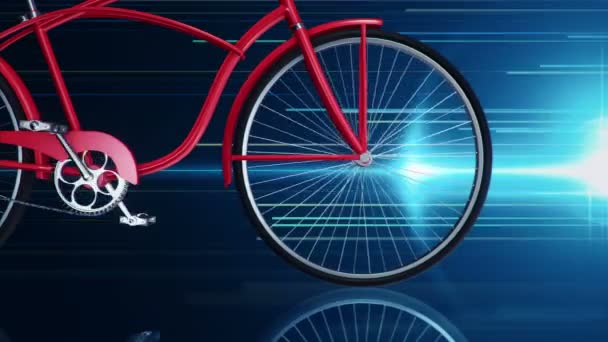 Animación Paseo Rápido Bicicleta Urbana Roja Sobre Fondo Azul Animación — Vídeos de Stock