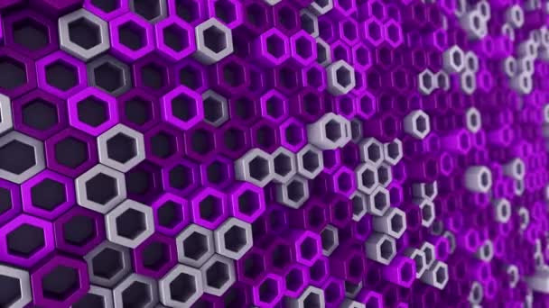 Abstrakter Technologischer Hintergrund Mit Animation Des Wellenmosaiks Aus Violetten Sechsecken — Stockvideo
