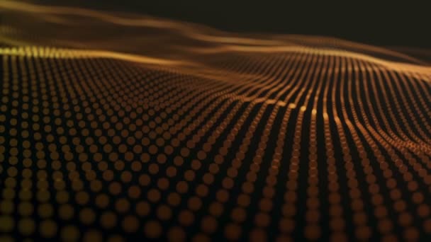 Abstract Background Wavy Lines Golden Points Animation Ripples Surface Neon — ストック動画