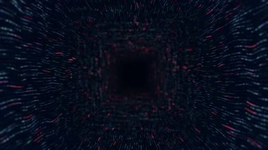 Renkli çizgilerden tünele uçma animasyonuyla soyut teknoloji arka planı ve veri transferi olarak titreşen parçacıklar, kusursuz döngünün animasyonu