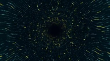 Yeşil çizgilerden tünele uçma animasyonu ve veri transferi olarak titreşen parçacıklar, kusursuz döngünün animasyonu ile soyut teknoloji arka planı