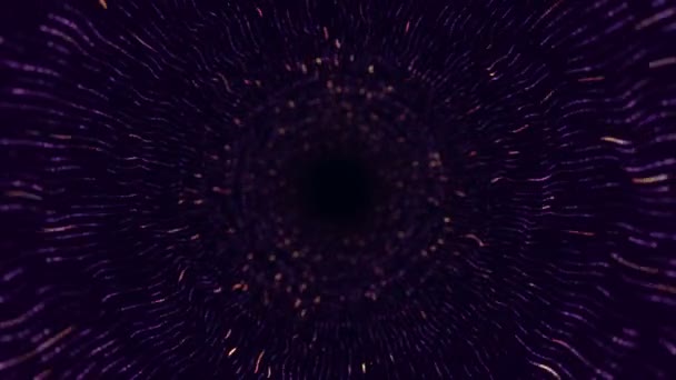 Fondo Tecnología Abstracta Con Animación Vuelo Túnel Rayas Púrpuras Partículas — Vídeo de stock