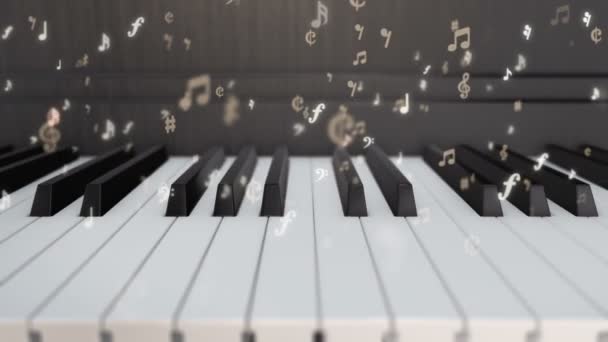 Sfondo Con Animazione Tasti Pianoforte Simboli Volanti Note Musicali Animazione — Video Stock