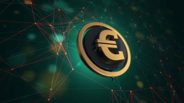 Nagranie Animacji Ikony Euro Kręgiem Obrotowym Tle Technologii Płynna Pętla — Wideo stockowe