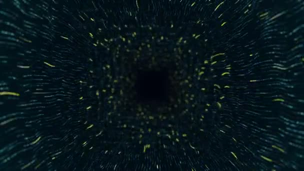 Abstract Technology Background Animation Flying Tunnel Green Stripes Flickering Particles — Stock Video